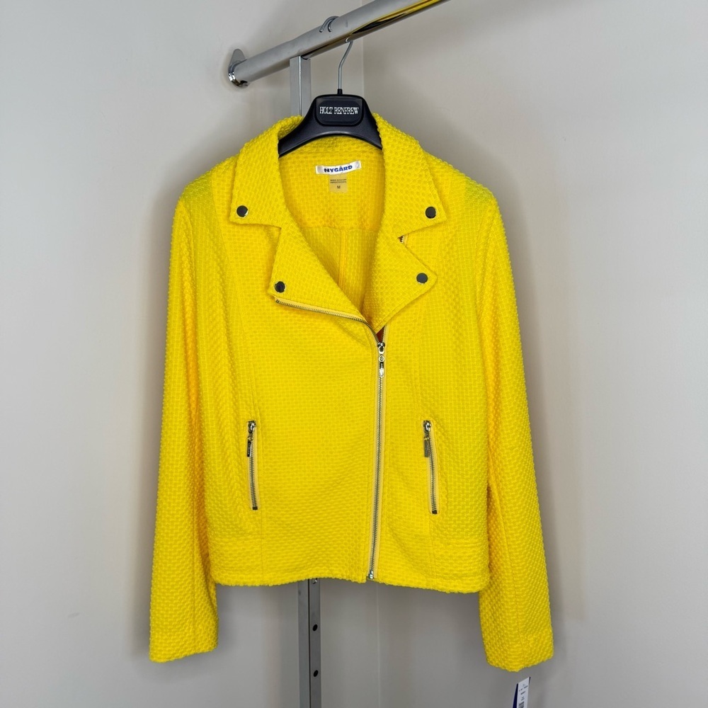 Peter Nygard Yellow Textured Moto Jacket Boutique Exclusive Made in Egypt Size M